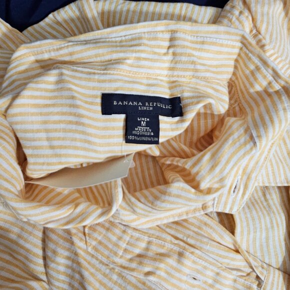 Banana Republic Button Down Stripe Shirt Mens Medium Pockets Long Sleeve Yellow - Picture 3 of 3